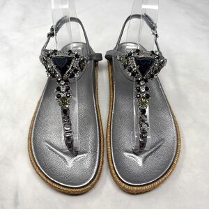 Jimmy Choo Neal Rhinestone Jeweled T-Strap Espadrille Molded Comfort Sandals 36